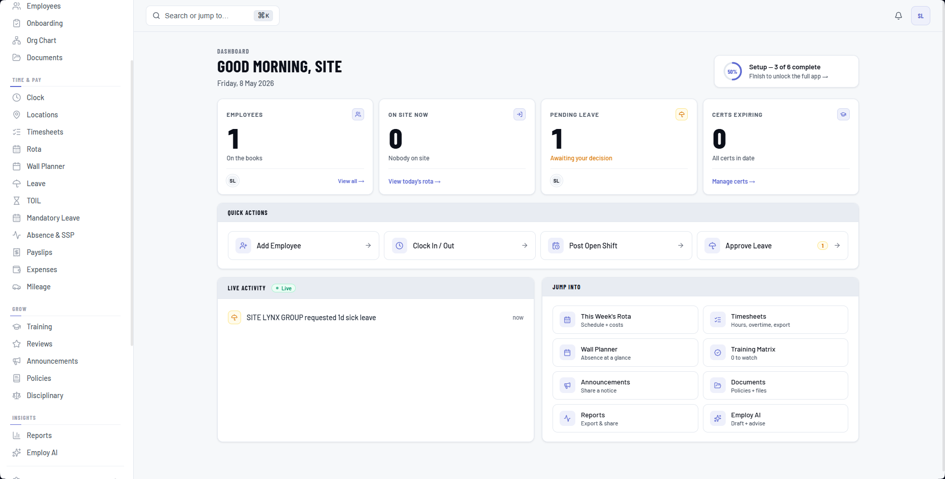 Work-Lynx dashboard